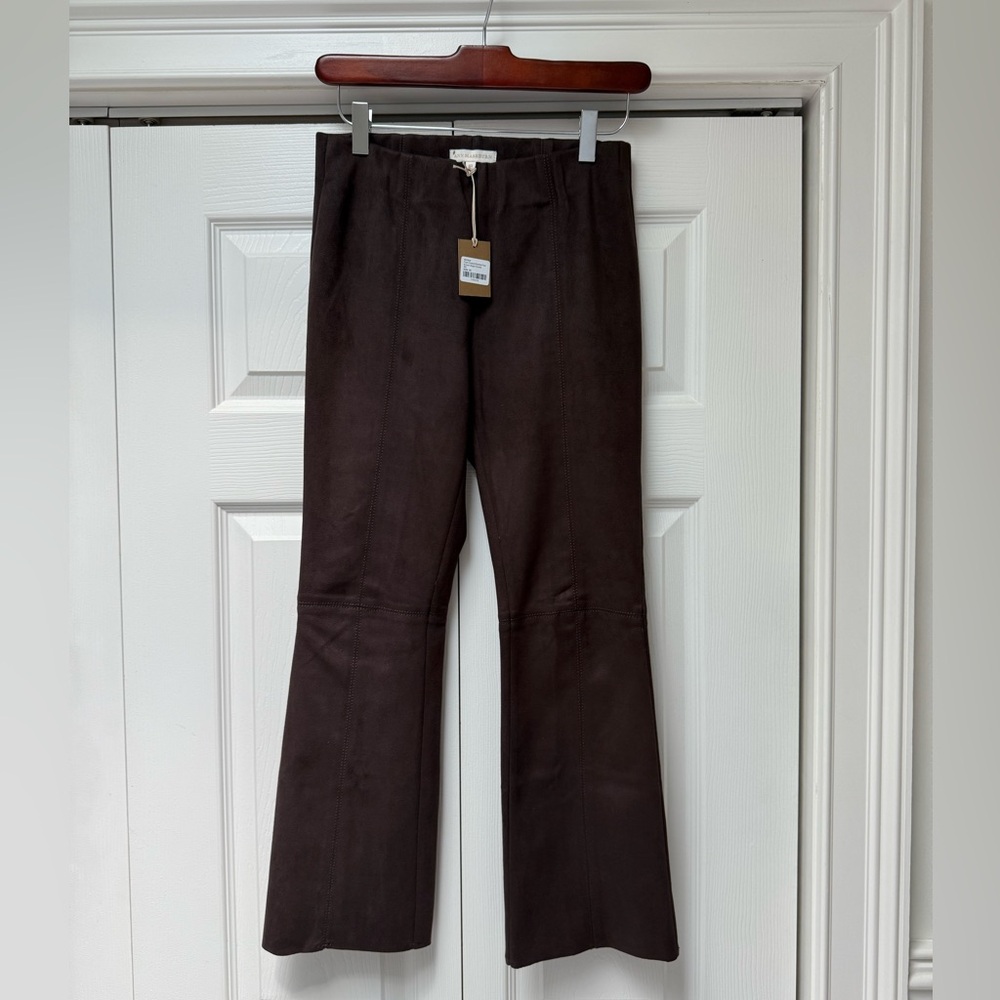 NEW ANN MASHBURN faye cropped pant Brown (chocolate color) stretch vegan suede